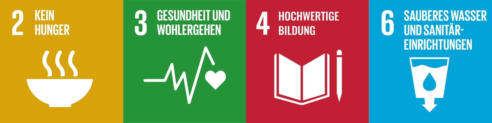 Drei Symbole für die SDGs Keine Armut, Geschlechter-Gleichheit und Menschenwürdige Arbeit und Wirtschaftswachstum