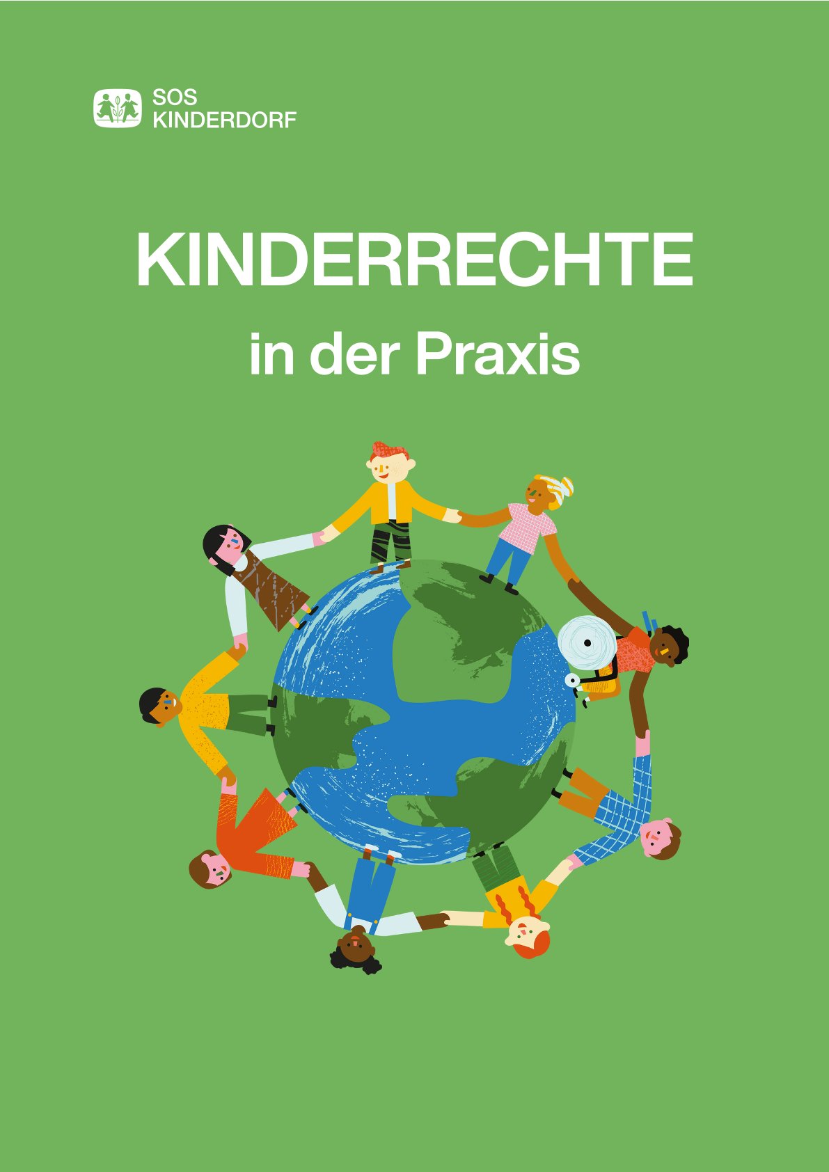 Titelbild in grün mit einer Grafik von Kindern, die sich um den Globus herum die Hände reichen und dem Titel.