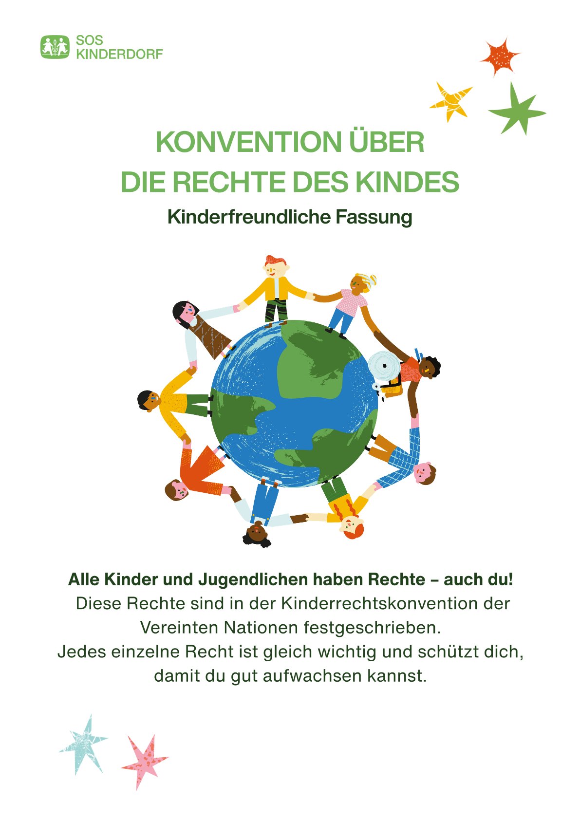 Titelbild mit einer Grafik von Kindern, die sich um den Globus herum die Hände reichen, dem Titel und einer kurzen Beschreibung.