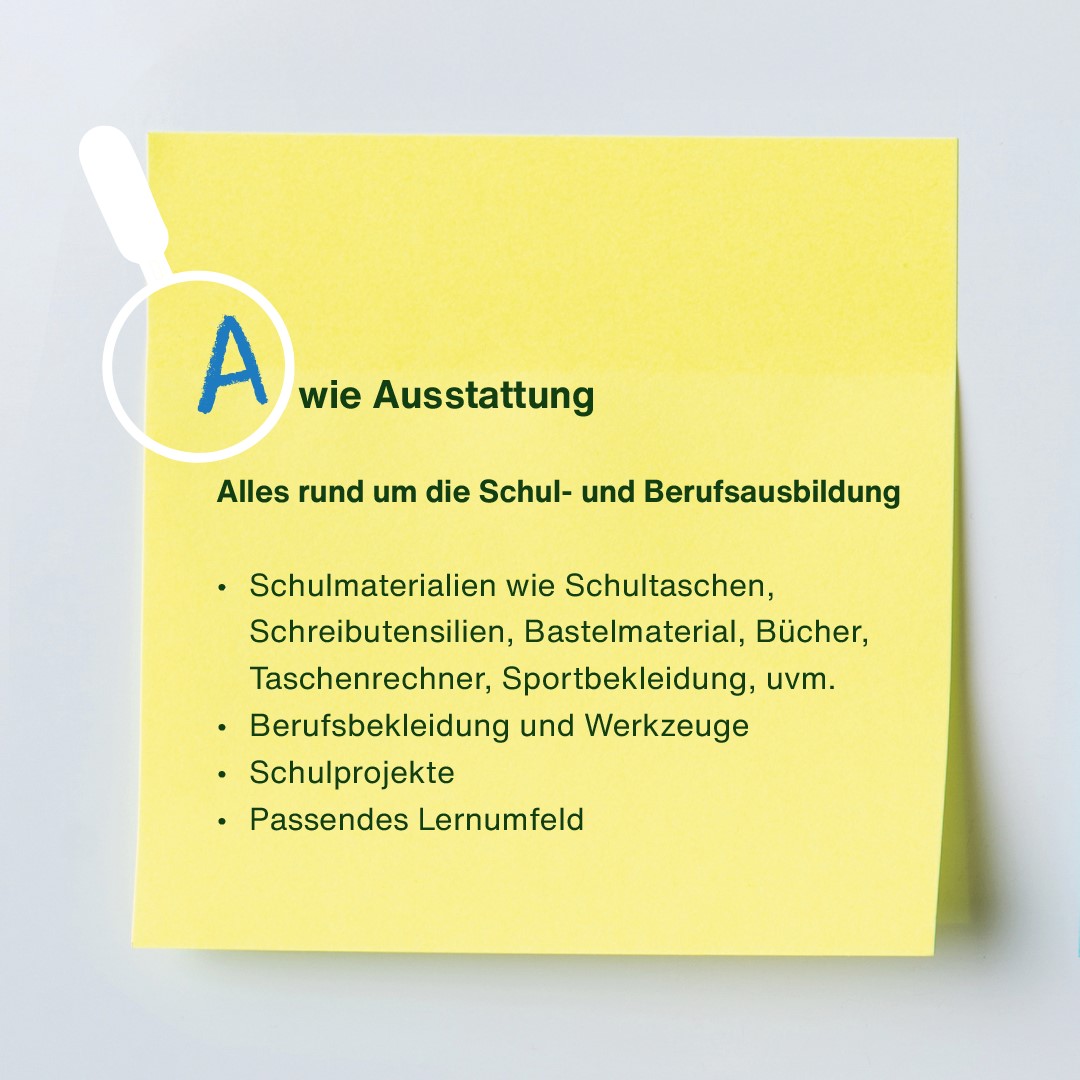 Post-It mit dem Text: A wie Ausstattung