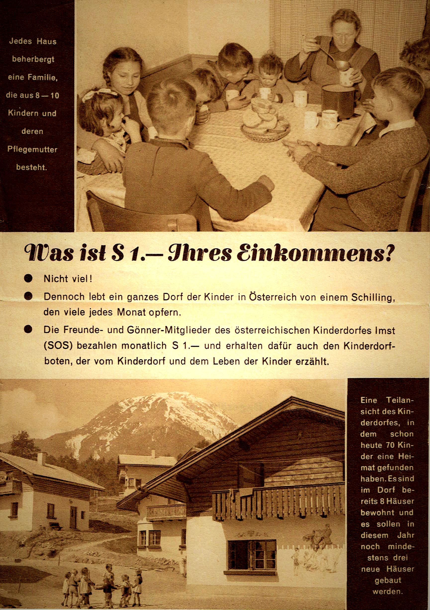 Spendenaufruf von SOS-Kinderdorf aus 1952